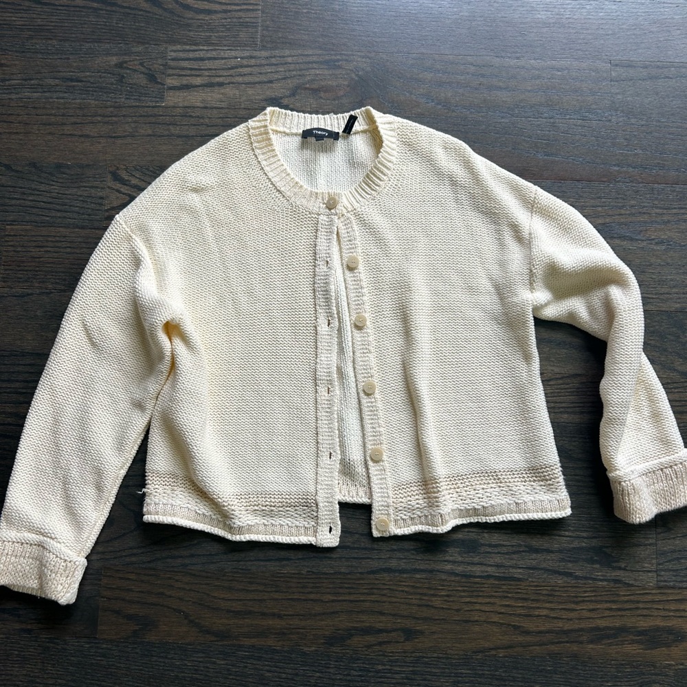 Theory Mercer Cream Button-Up Cardigan